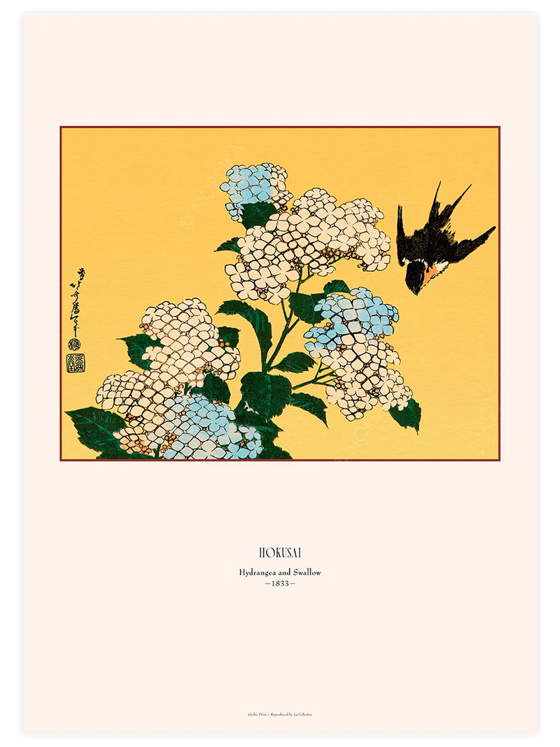 Hokusai Hydrangea and Swallow poster