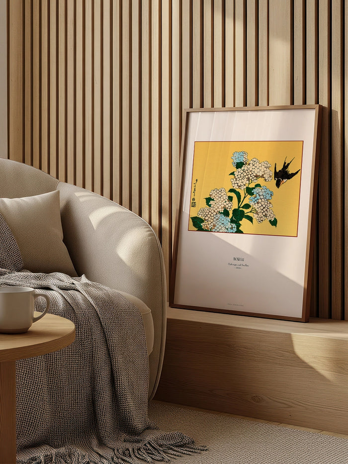 Hokusai Hydrangea and Swallow tablo