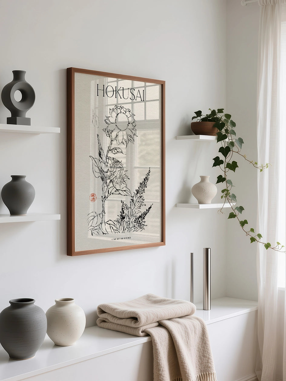 Hokusai, Kingfisher and Sunflower - Art Print Poster