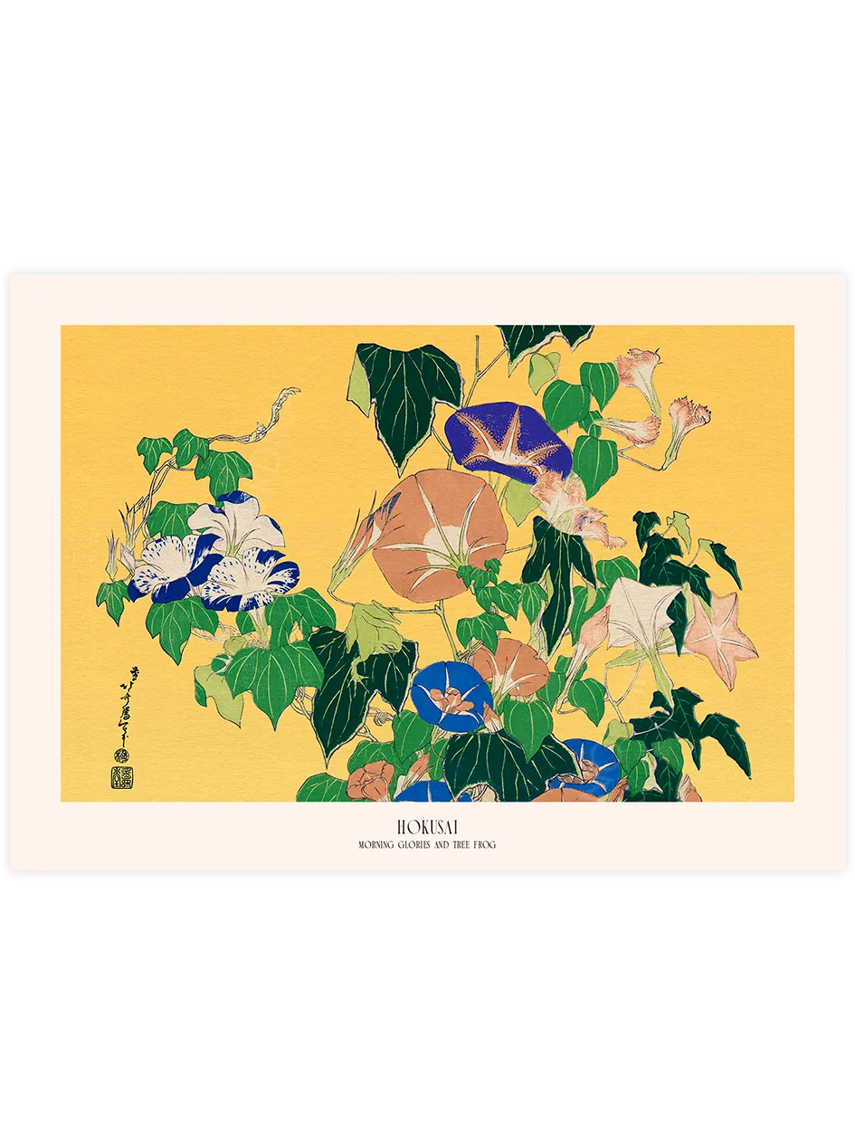 Hokusai Morning Glories and Tree Frog poster