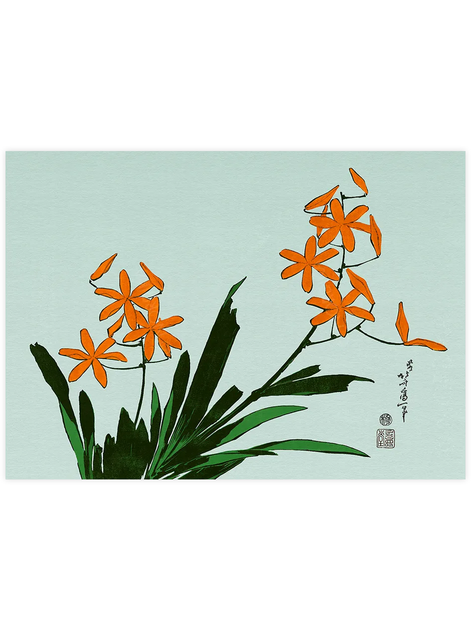 Hokusai Orange Orchids poster