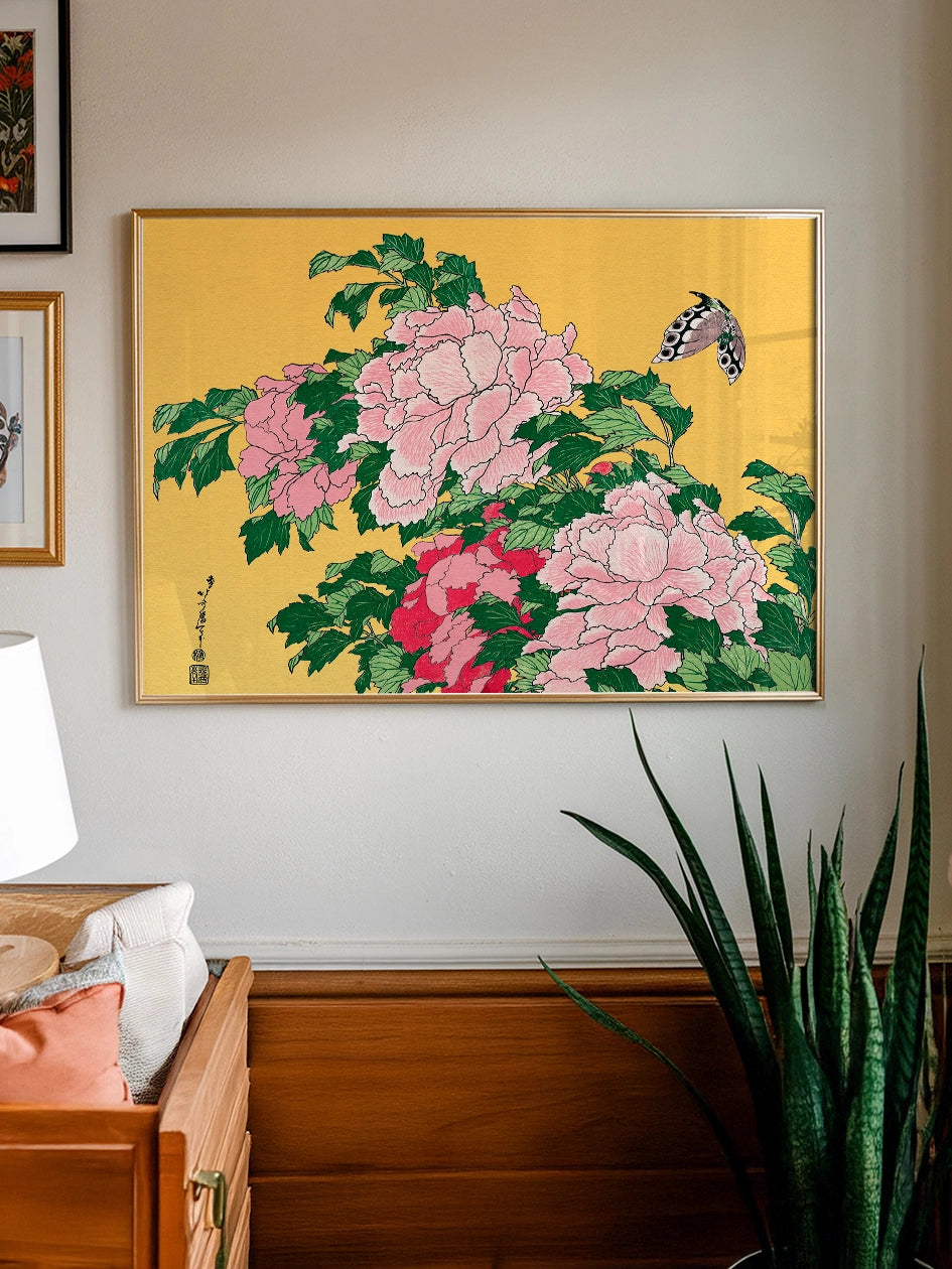 Hokusai Peonies and Butterfly tablo