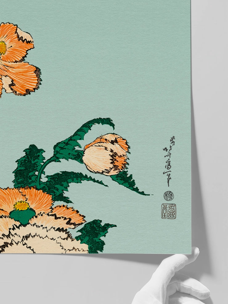 Hokusai Poppies posterinin detaylarını gösteren görsel