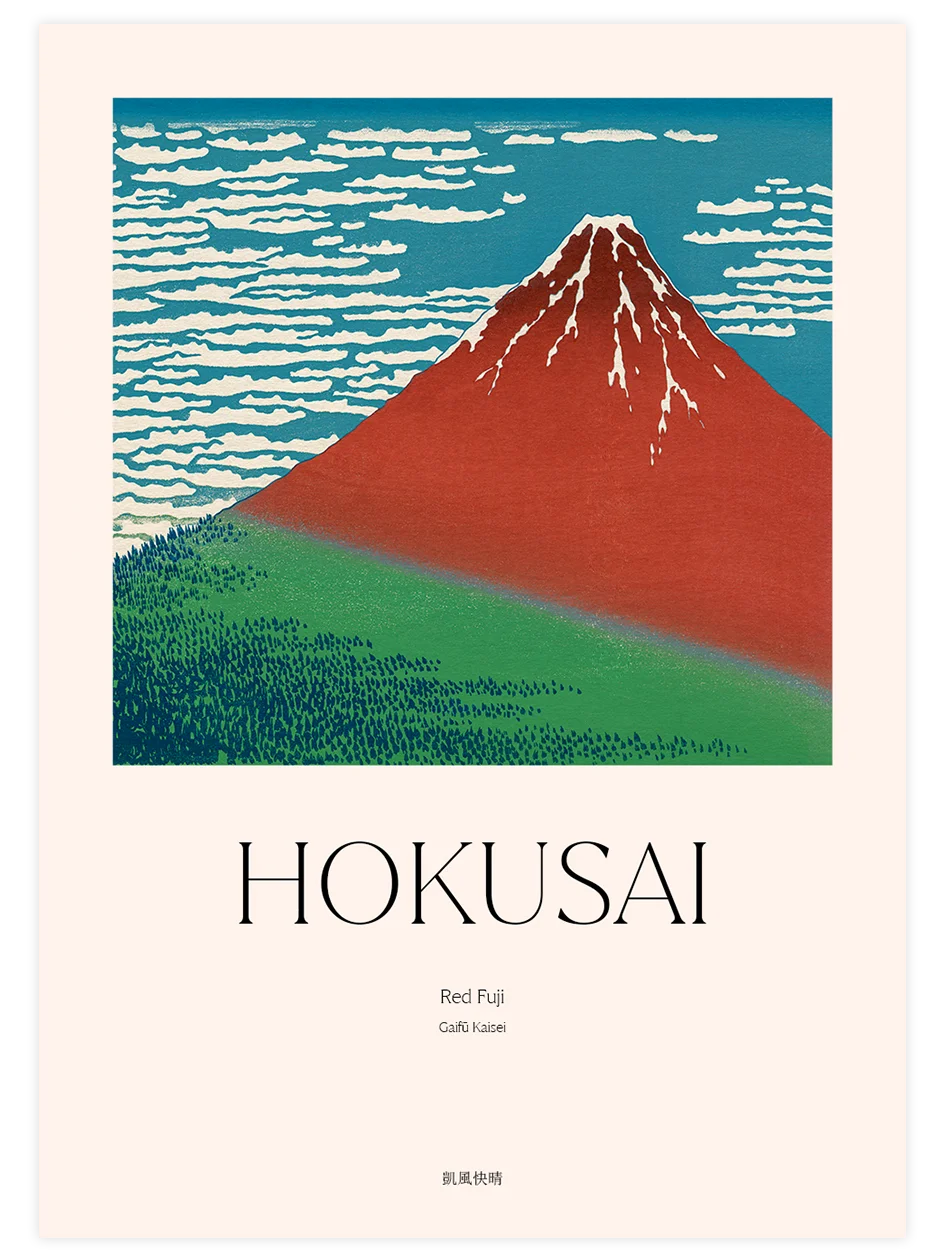 Hokusai, Red Fuji - Art Print Ünlü Ressamlar Poster