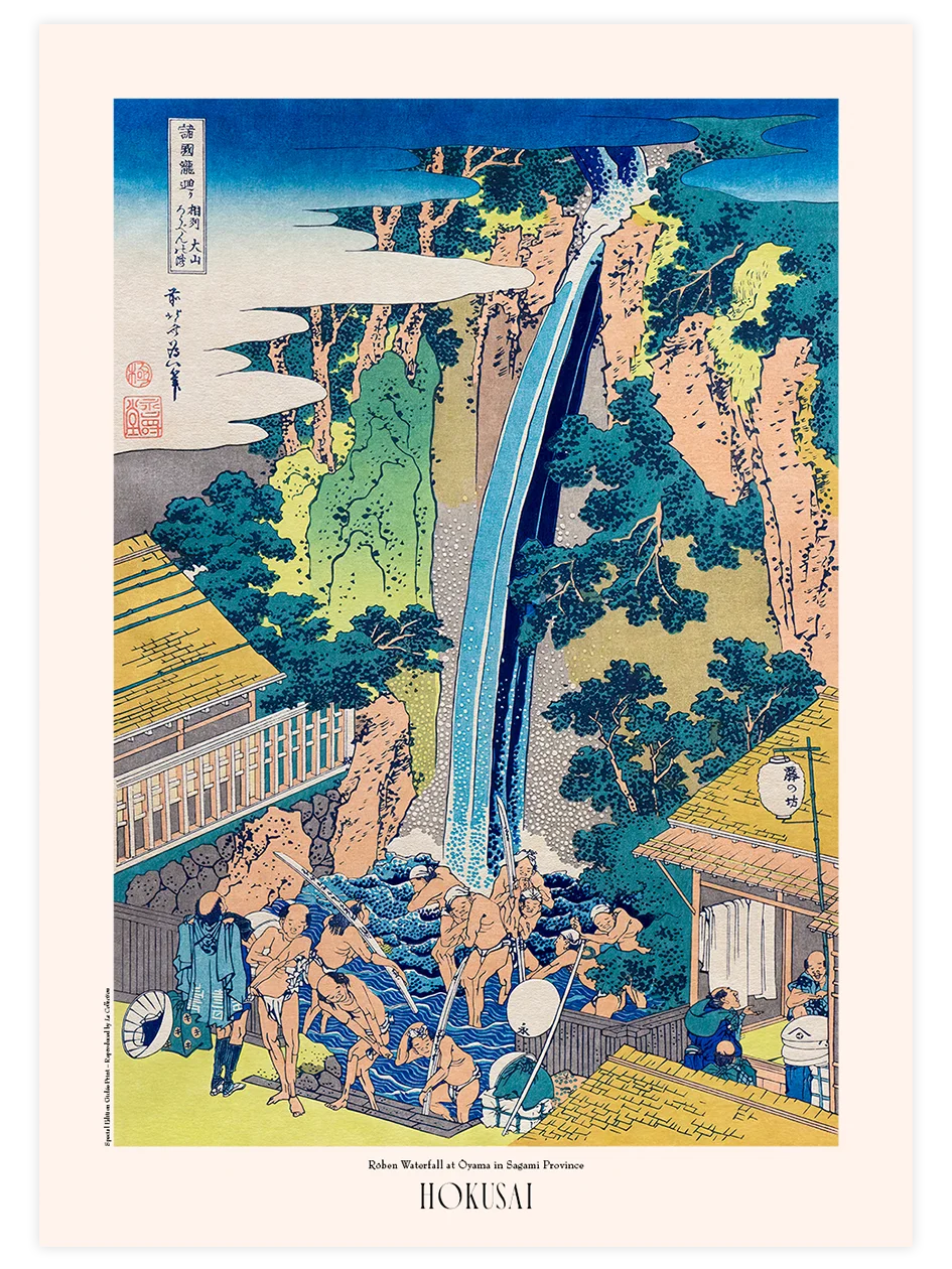 Hokusai, Roben Waterfall at Oyama - Art Print Ünlü Ressamlar Poster