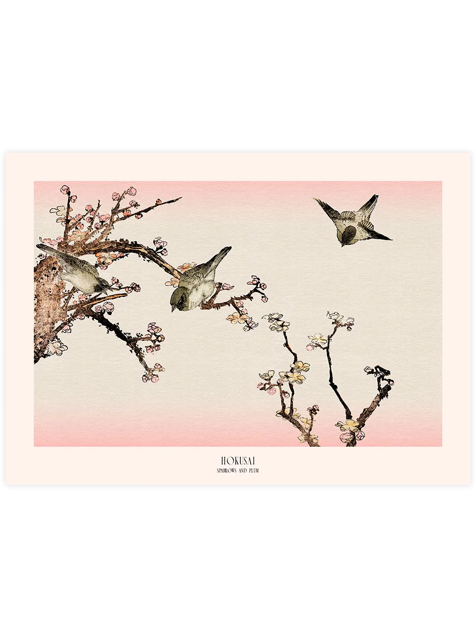 Hokusai Sparrows and Plum posteri