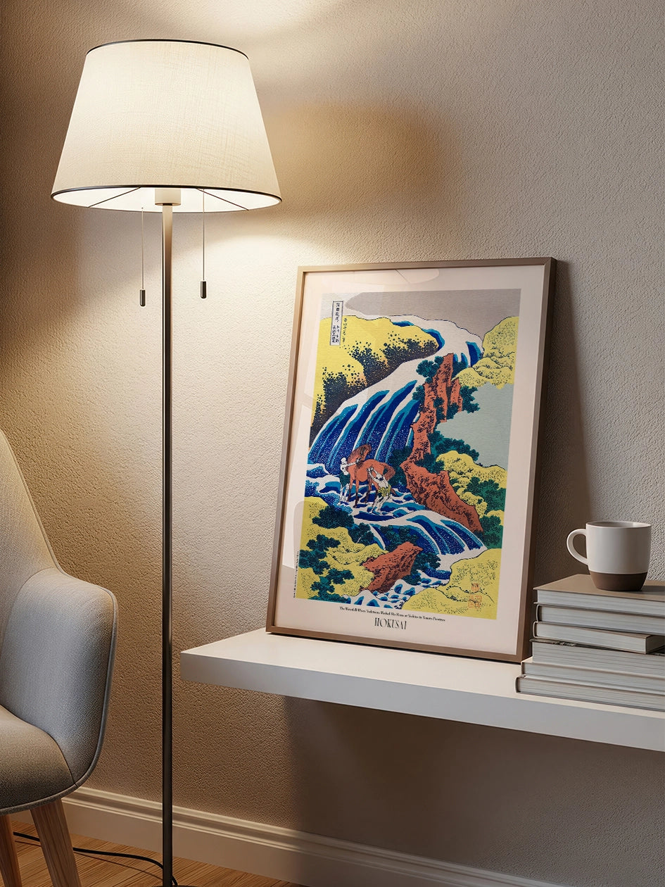 Hokusai, The Waterfall Where Yoshitsune Washed His Horse - Art Print Poster