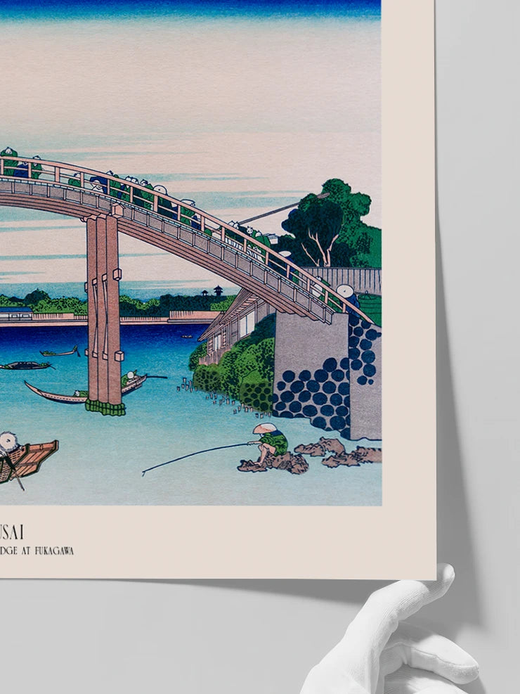 Hokusai, Under the Mawen Bridge at Fukagawa - Art Print Poster