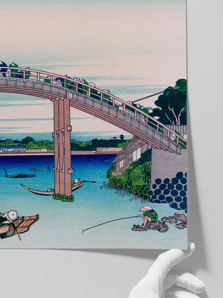 Hokusai, Under the Mawen Bridge at Fukagawa - Art Print Poster