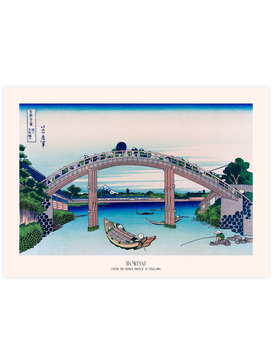 Hokusai, Under the Mawen Bridge at Fukagawa - Art Print Ünlü Ressamlar Poster