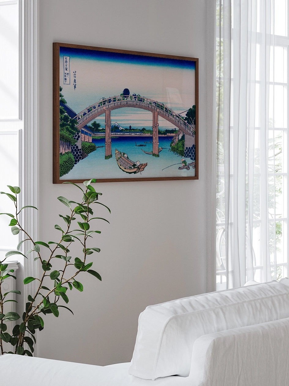 Hokusai, Under the Mawen Bridge at Fukagawa - Art Print Poster