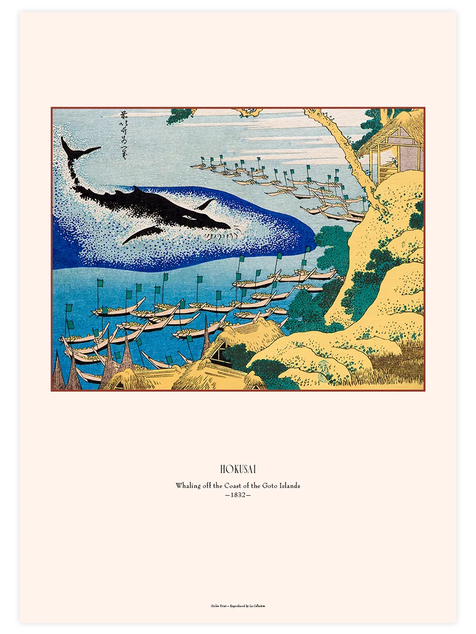 Hokusai, Whaling off the Coast - Art Print Ünlü Ressamlar Poster