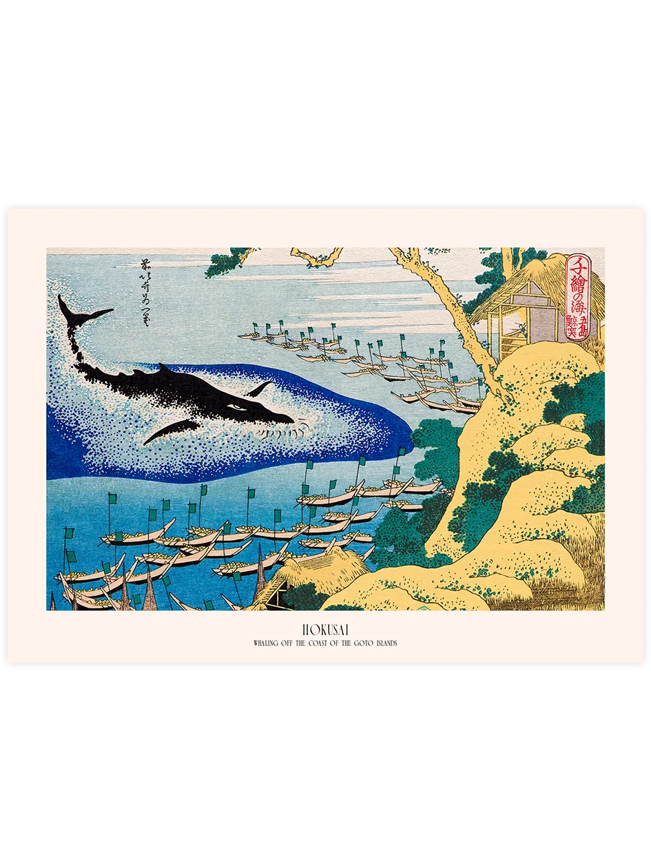 Hokusai, Whaling off the Coast - Art Print Ünlü Ressamlar Poster