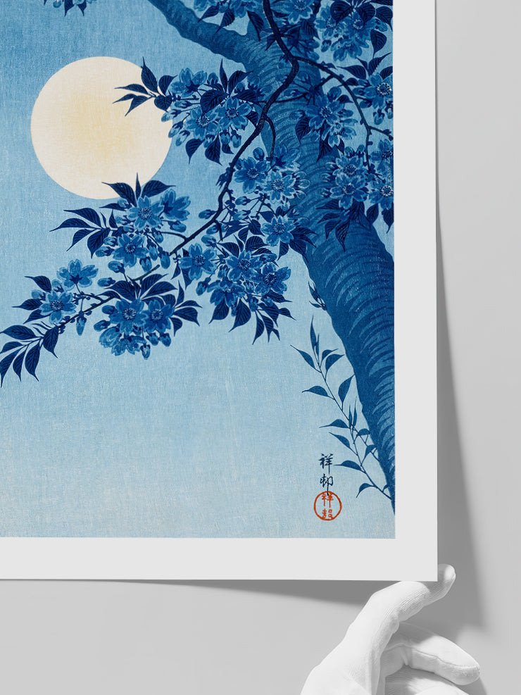 Ohara Koson Blossoming Cherry On A Moonlit Night - Art Print Poster