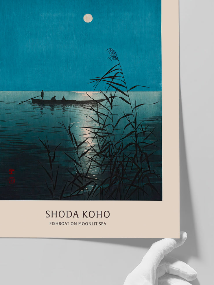 Koho Shoda Fishboat on Moonlit Sea - Art Print Poster