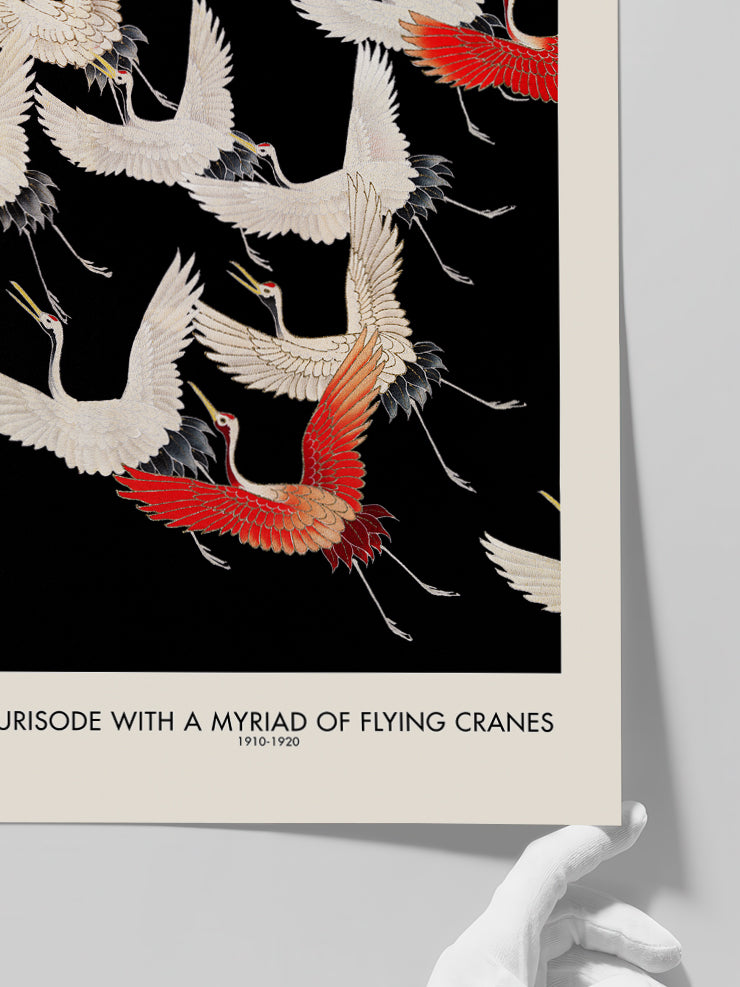 Furisode With A Myriad Of Flying Cranes - Art Print Poster