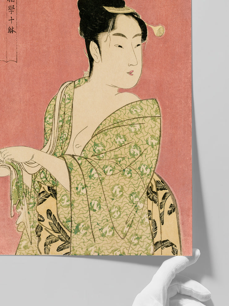 Yeşil Kimonolu Geyşa - Art Print Poster
