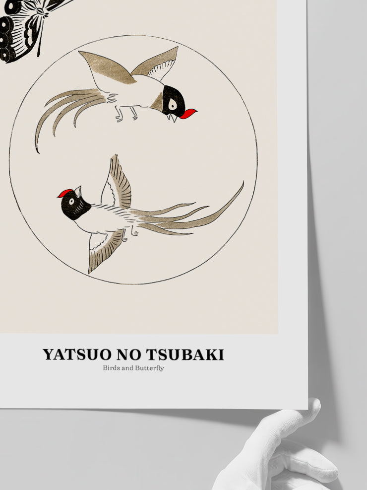 Yatsuo No Tsubaki Birds And Butterfly - Art Print Poster