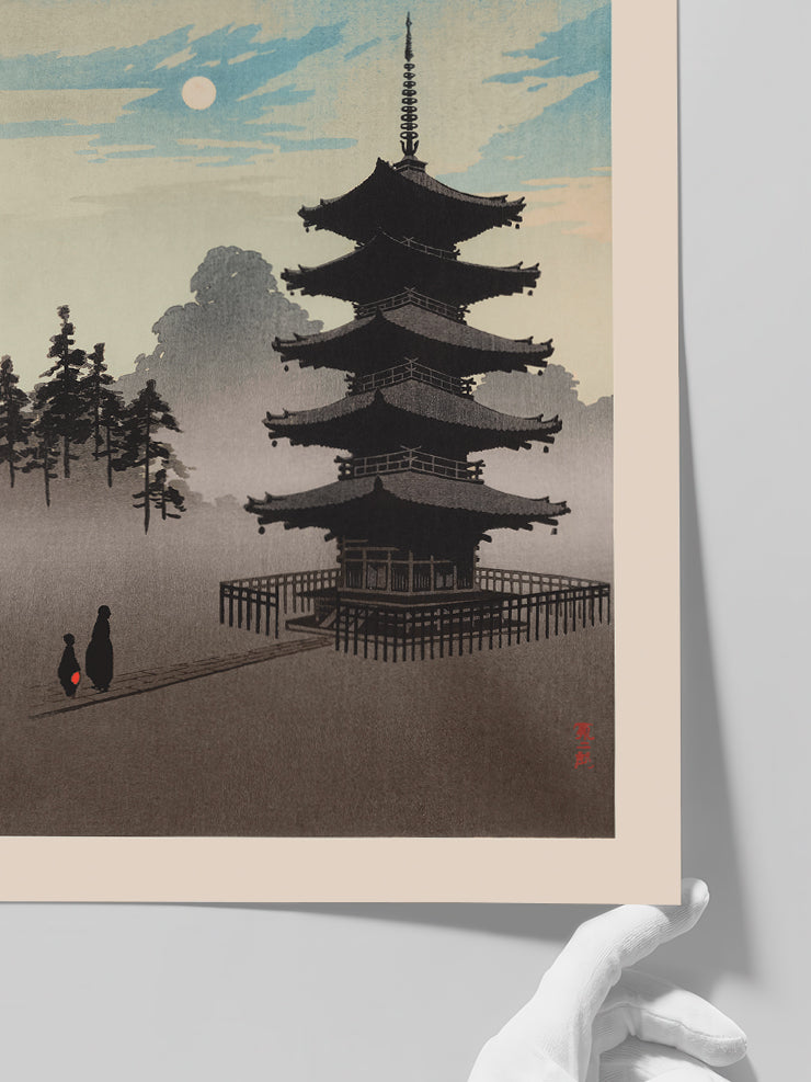 Kobayashi Eijiro Pagoda at Night - Art Print Poster