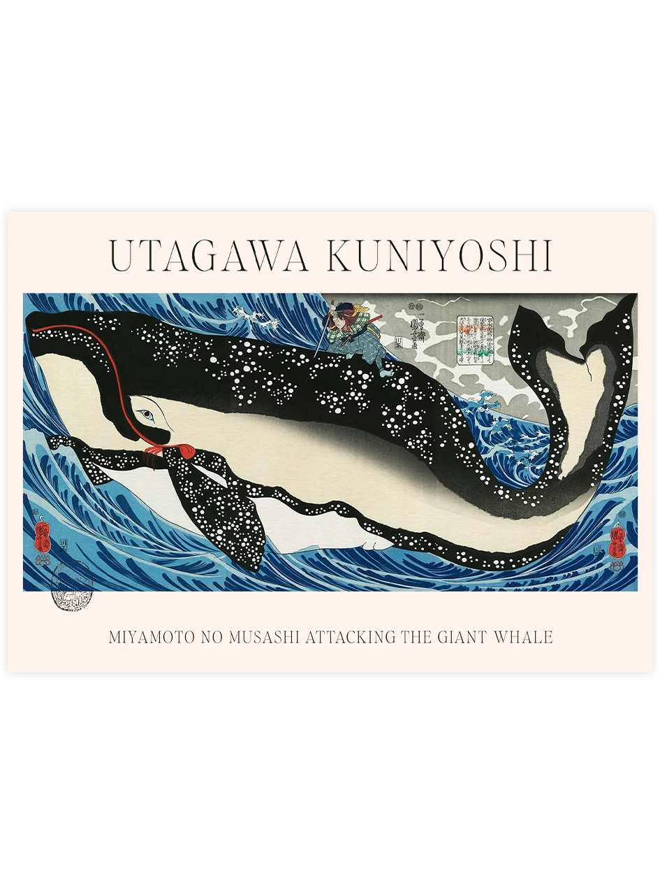 Kuniyoshi Miyamoto no Musashi Attacking the Giant Whale - Art Print Ünlü Ressamlar Poster