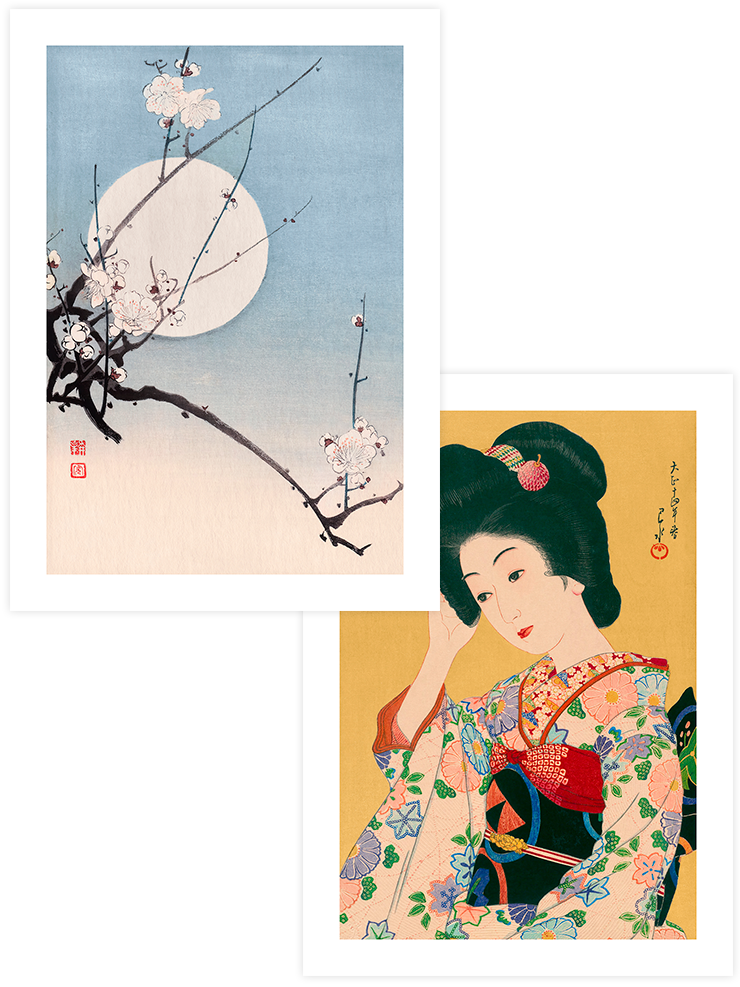 Geisha & The Moon - Poster Seti Duo Ünlü Ressamlar Poster