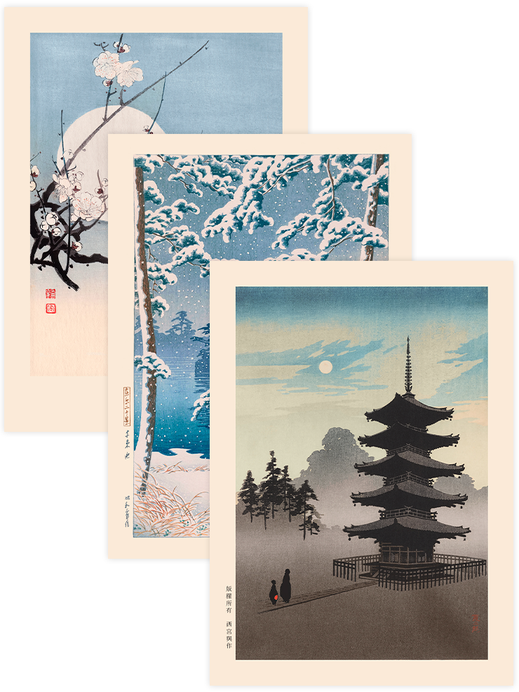 Kobayashi & Shoda & Kawase Landscapes - Poster Seti Trio Ünlü Ressamlar Poster