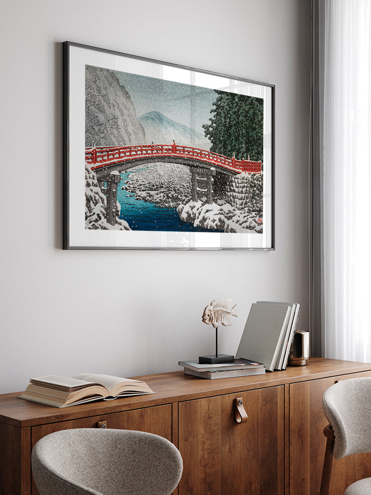 Kawase Snow at the Shinkyo Bridge, Nikko - Art Print Poster