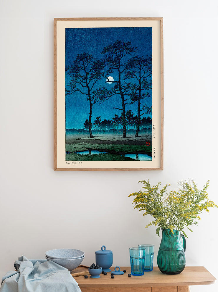 Kawase Winter Moon over Toyama Plain - Art Print Poster