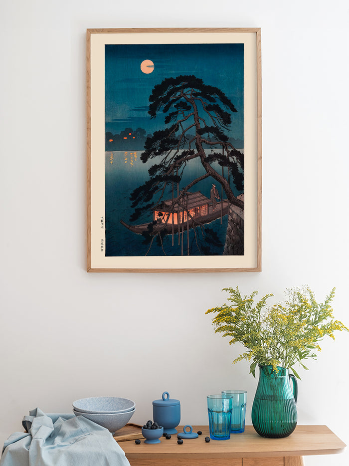 Koho Shoda Moonlit Pine & Pleasure Boat - Art Print Poster