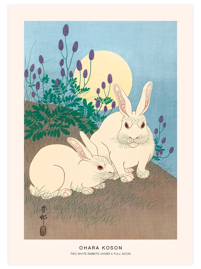 Ohara Koson Two White Rabbits - Art Print