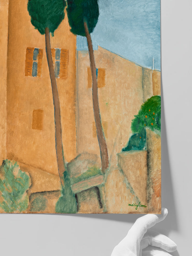 Modigliani Cypresses And Houses - Art Print Poster