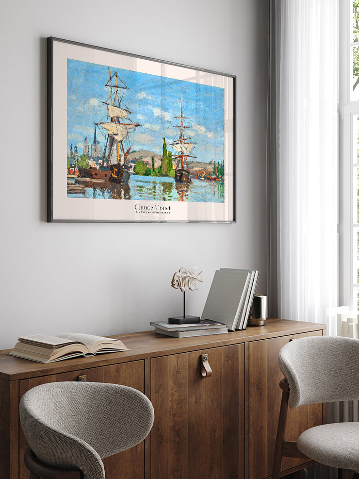 Monet Rouen'de Seine Nehri'nde Seyreden Gemiler - Art Print Poster