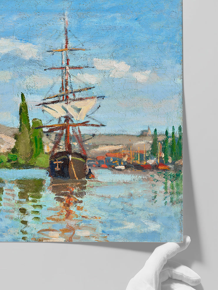 Monet Ships Riding on the Seine at Rouen - Art Print Poster