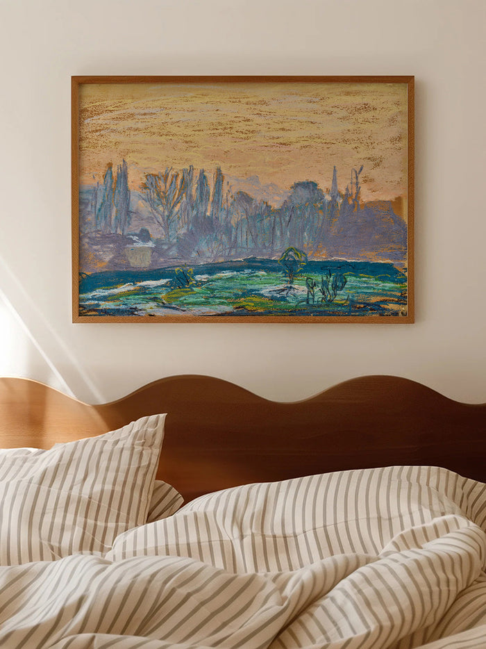 Monet Winter Landscape with Evening Sky - Art Print Poster