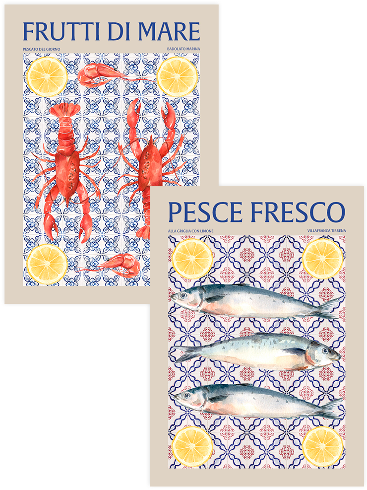 Sea Foods - Poster Seti Duo Mutfak Poster