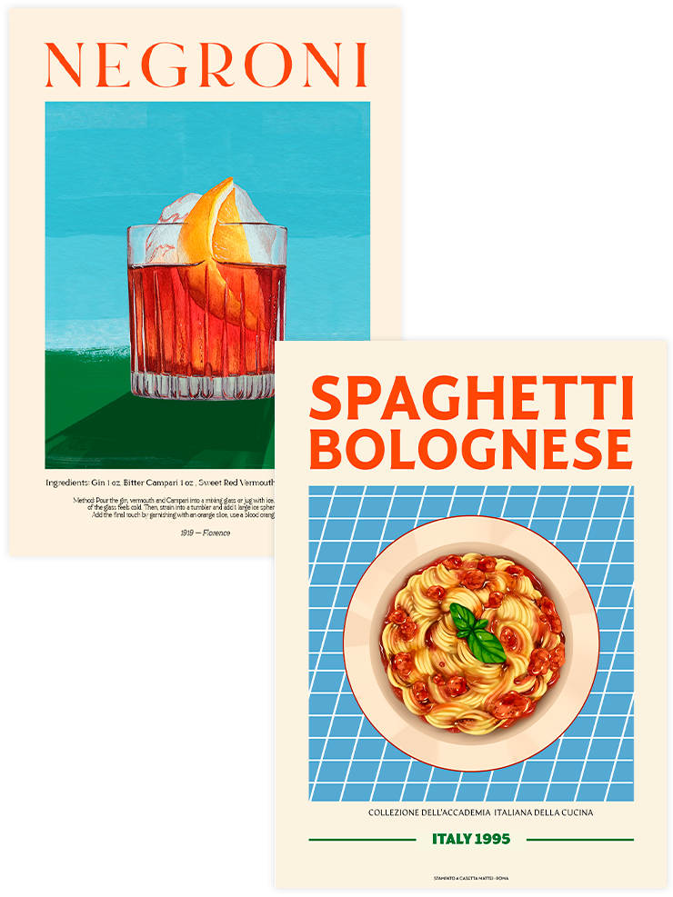 Negroni & Spaghetti - Poster Seti Duo Mutfak Poster