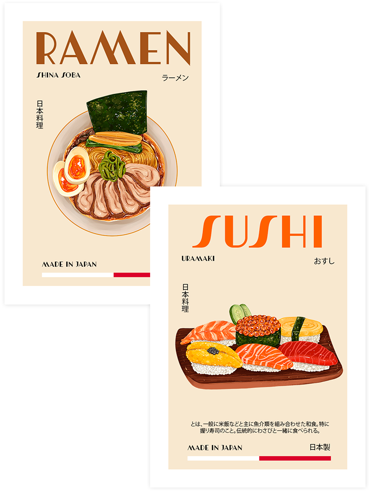 Japanese Cuisine - Poster Seti Duo Mutfak Poster