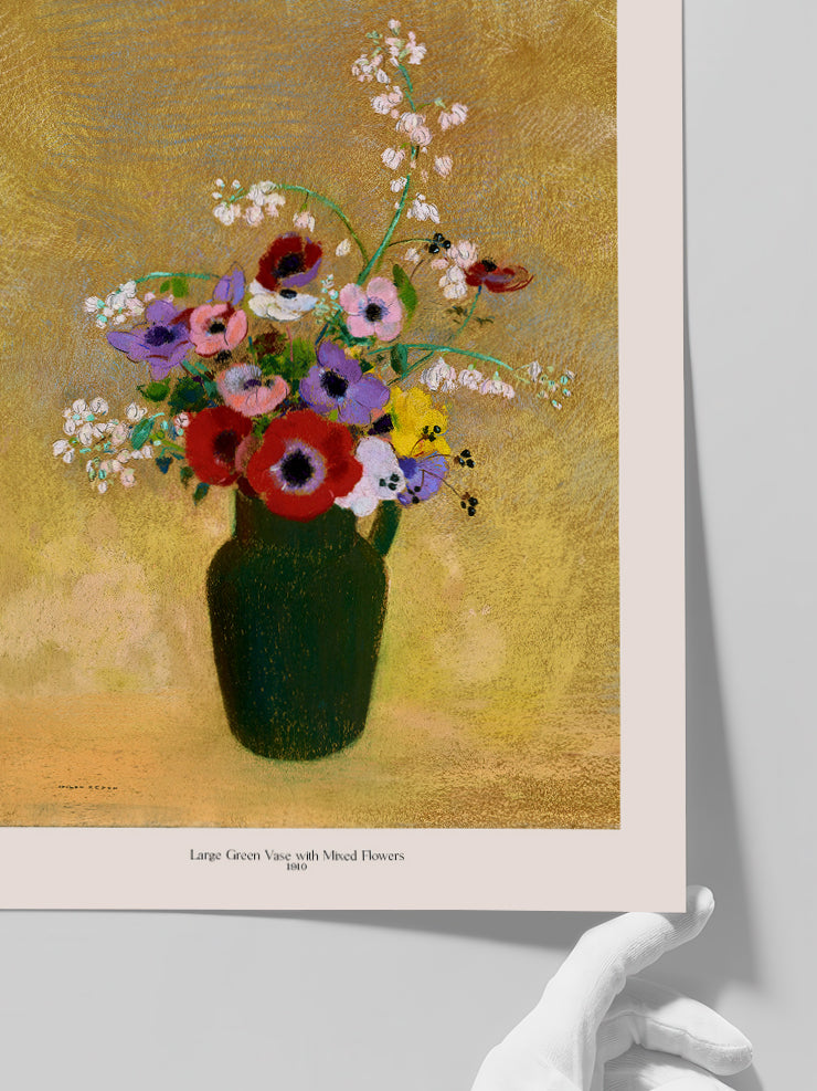 Odilon Redon Large Green Vase with Mixed Flowers - Art Print Poster