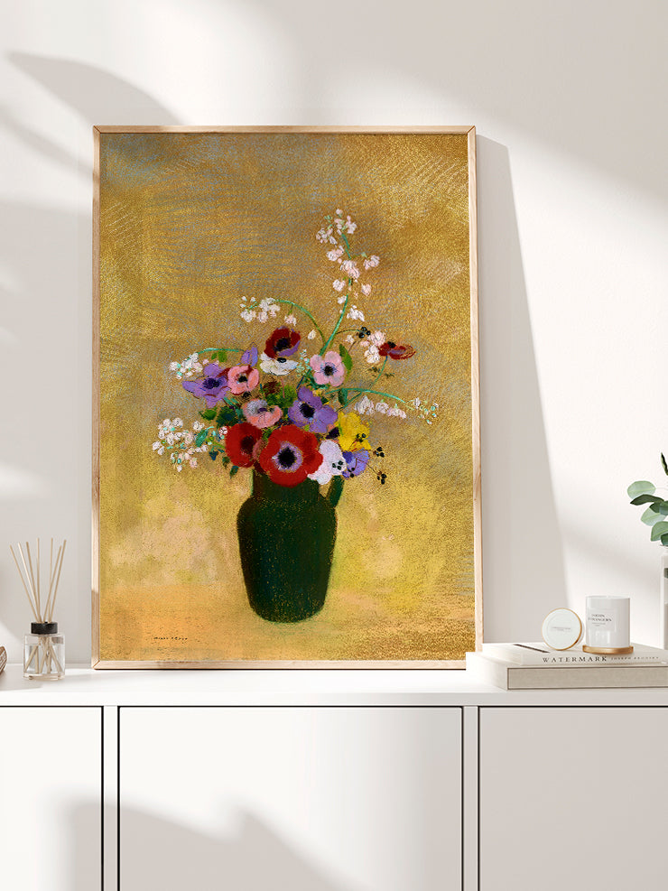 Odilon Redon Karışık Çiçeklerle Büyük Yeşil Vazo - Art Print Poster