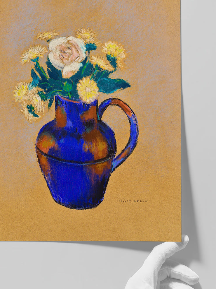 Odilon Redon Mavi Vazo, Turuncu Kadife Çiçekleri - Art Print Poster