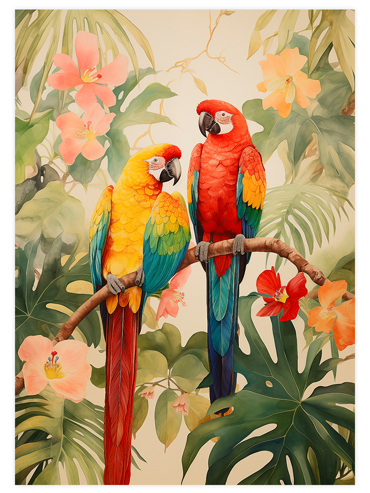 Vintage Papağan - Art Print Sanatsal Poster