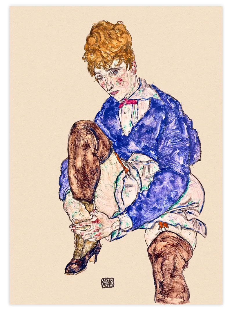 Egon Schiele Portrait of the Artist's Wife Seated, Holding Her Right Leg - Art Print Ünlü Ressamlar Poster