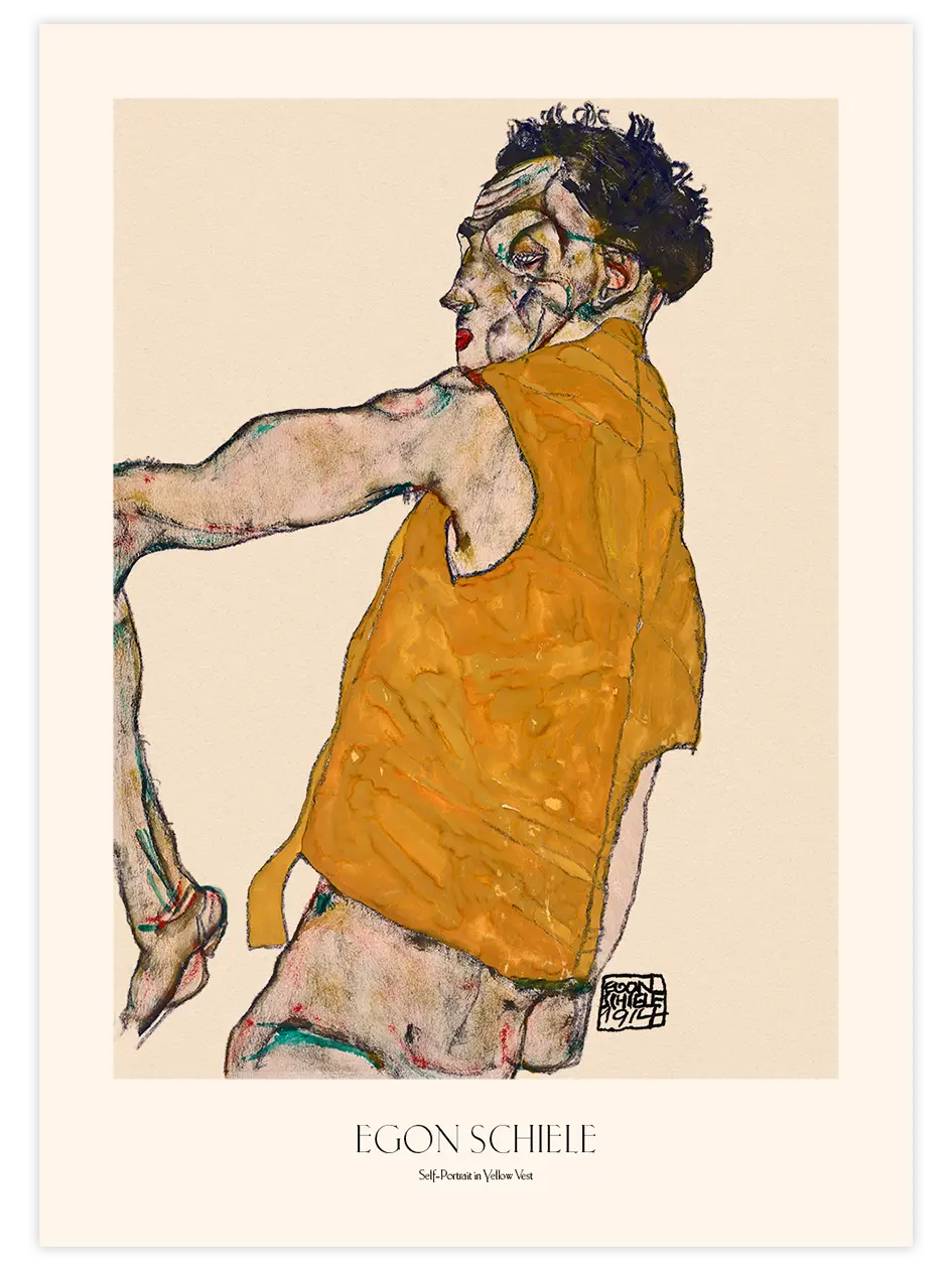 Egon Schiele Self-Portrait in Yellow Vest - Art Print Ünlü Ressamlar Poster