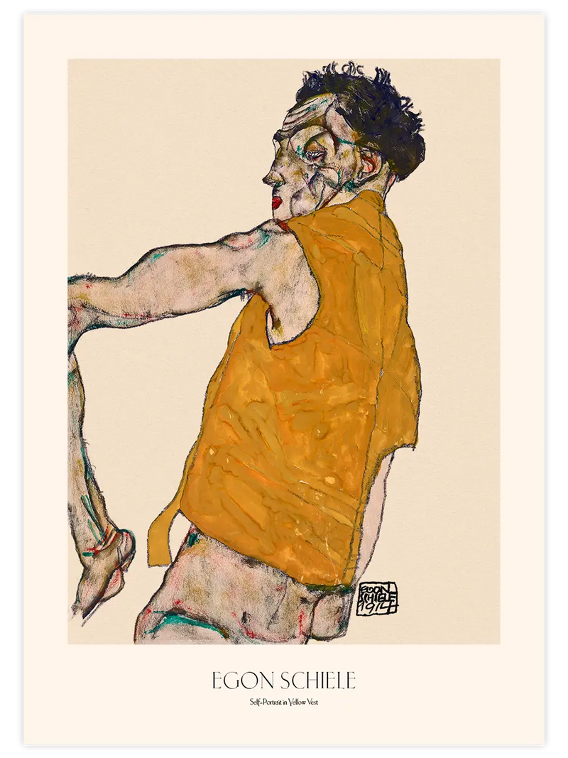 Egon Schiele Self-Portrait in Yellow Vest - Art Print Ünlü Ressamlar Poster