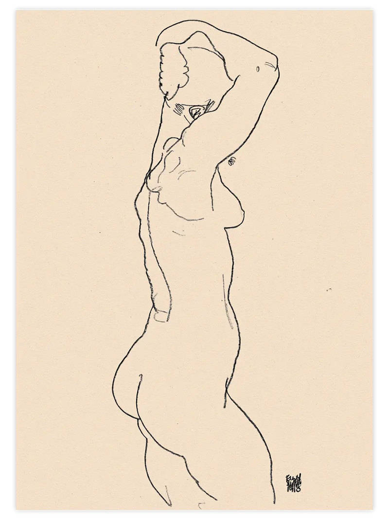 Egon Schiele Naked Woman Backview. Standing Nude, Facing Right - Art Print Ünlü Ressamlar Poster