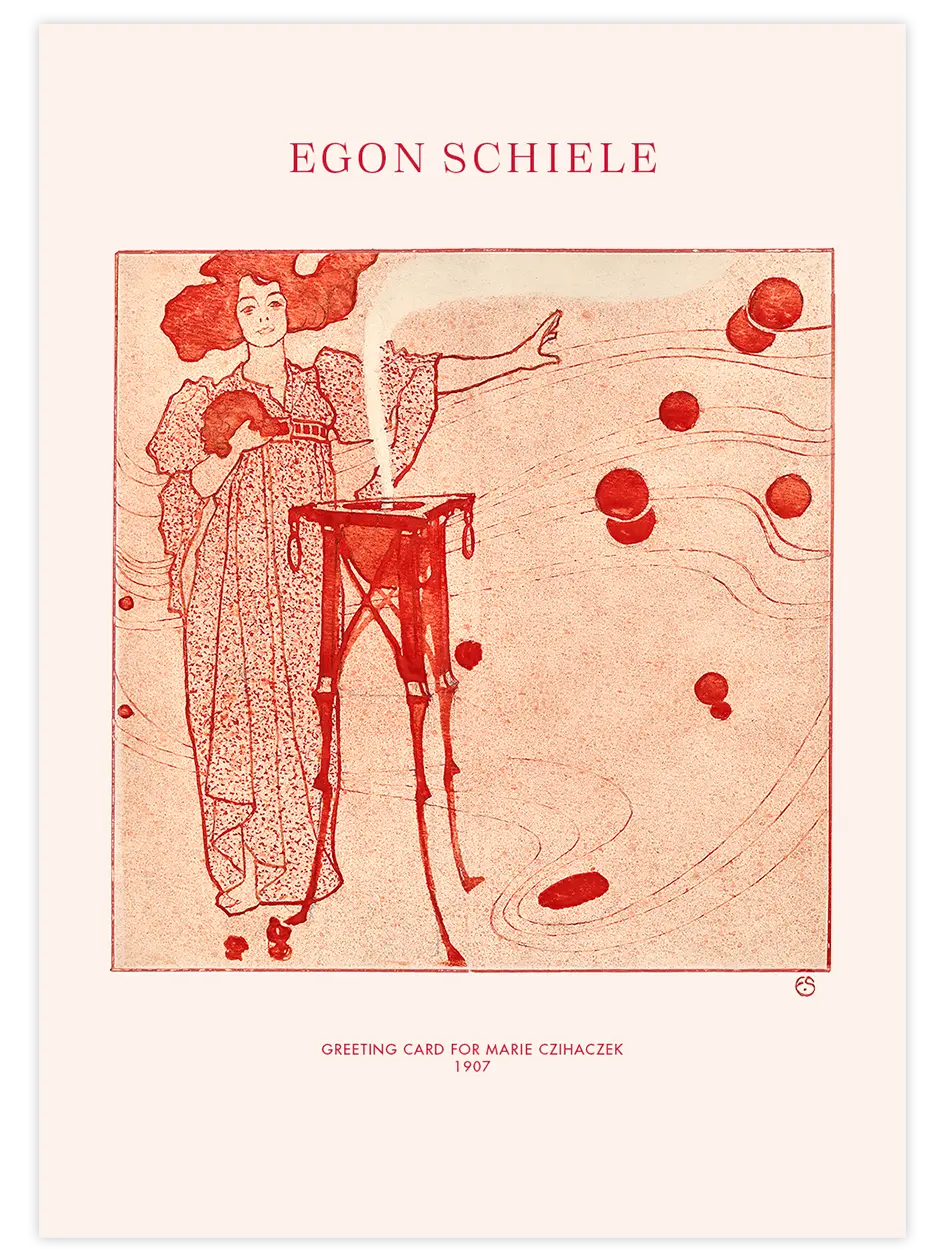 Egon Schiele Greeting Card for Marie Czihaczek - Art Print Ünlü Ressamlar Poster
