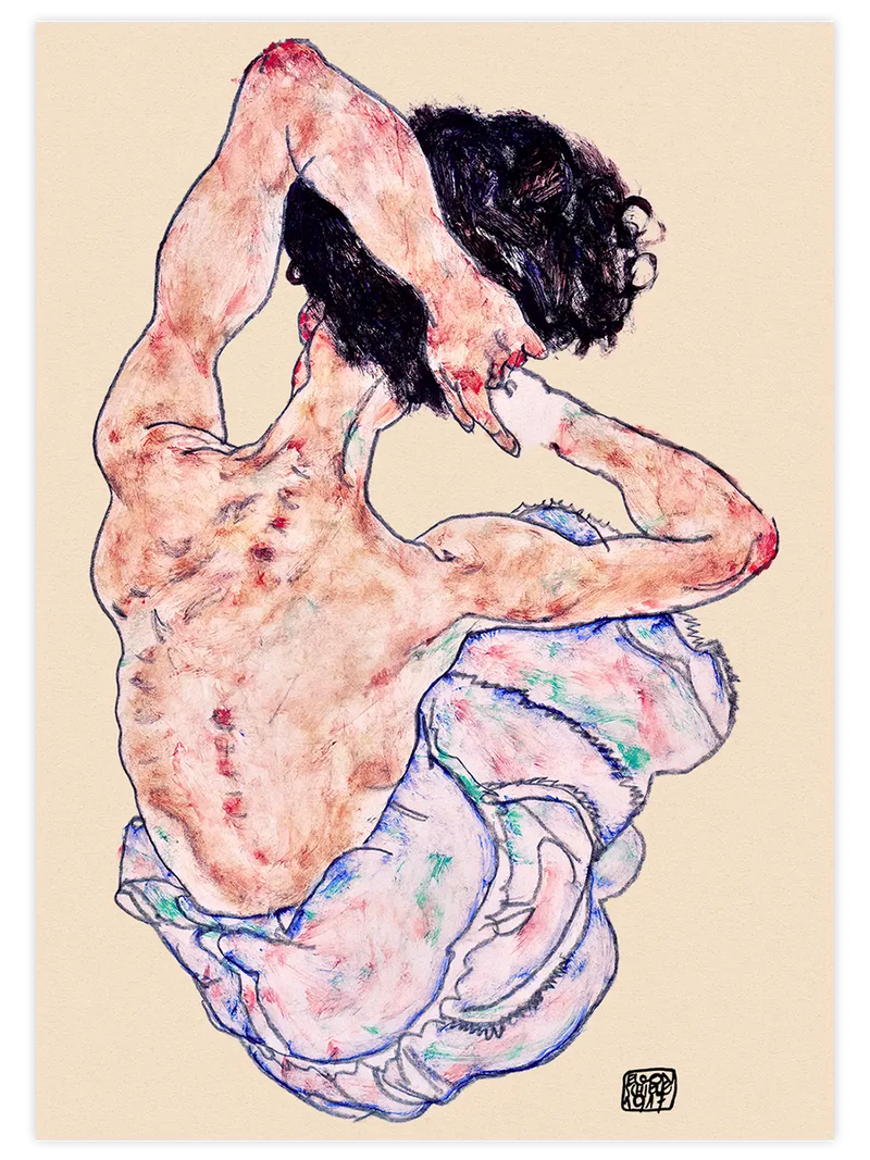 Egon Schiele Seated Nude, Back View - Art Print Ünlü Ressamlar Poster
