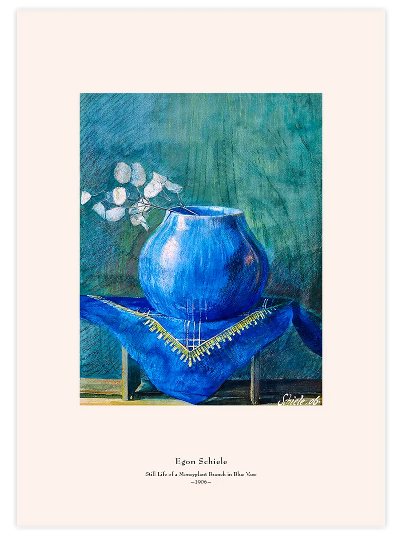 Egon Schiele Moneyplant Branch in Blue Vase - Art Print Ünlü Ressamlar Poster