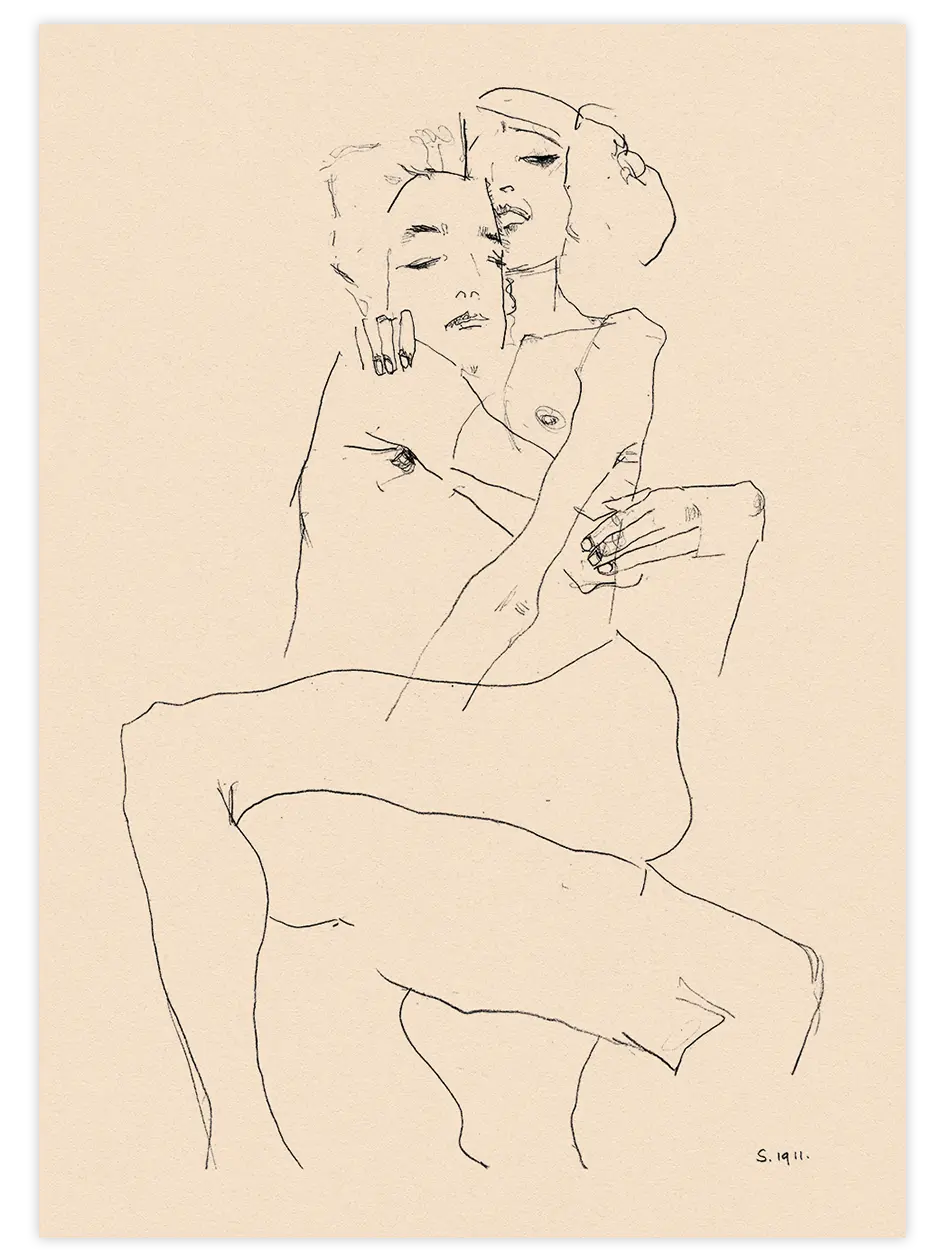 Egon Schiele Couple Embracing - Art Print Ünlü Ressamlar Poster