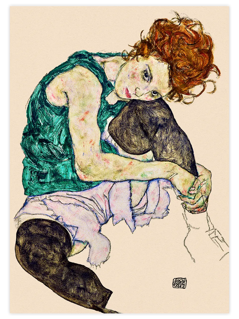 Egon Schiele Seated Woman with Legs Drawn up - Art Print Ünlü Ressamlar Poster